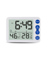 TS-9606-WL Large Alarm Clock Timer Temperature and Humidity Meter (White Case with Blue Keys)