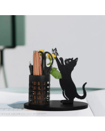 Black metal cat pen holder