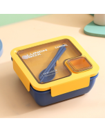 Square portable compartmented lunch box, microwaveable lunch box, student lunch box, office worker lunch box, simple light meal box with spoon and chopsticks