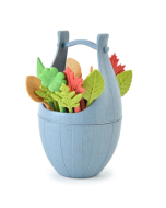 16 fruit picks + 1 wooden bucket, mini wheat fiber tableware set, snack dessert fork