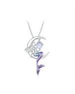 Sterling Silver S925 Plated White Gold Moonstone Mermaid Necklace