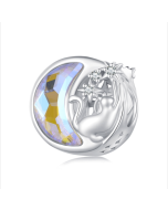 S925 Sterling Silver Necklace Pendant Accessory with Cute Cat and Moon DIY Beaded Bracelet