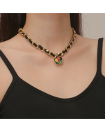 Black Floral Fabric Women's Metal Elegant Necklace Choker