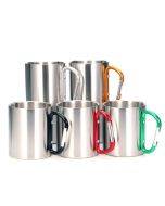 Stainless Steel Double Walled Water Mugs Coffee Cup with Carabiner Handle, Random Color Delivery
