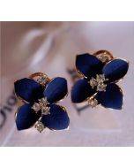 Ladies Camellia Design Bohemian Style Earrings (Blue with White Diamonds)