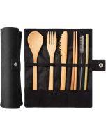 Travel Creative Bamboo Straw Dinnerware Knives Fork Spoon Chopsticks Set with Cloth Bag(Black)