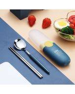 2 in 1 Simple Child Student Travel Portable 304 Stainless Steel Spoon Chopsticks Cutlery Set
