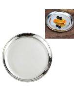 Stainless Steel Thickened Round Plate Cafe Tray Fruit Cake Plate Bone Plate Dish Shallow Plate, Diameter: 26cm, Style: Bright Mirror Silver