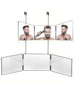 Retractable hanging three-sided folding mirror cosmetic mirror height-adjustable shaving and hairdressing mirror (black)