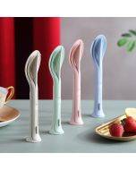 2 PCS 3 in 1 Wheat Straw Portable Knife, Fork, Spoon Cutlery Set
