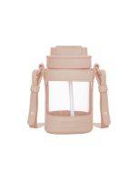 Diller 399MLH543 470ml Portable Glass Double Drinking Cup with Straw(Pink)