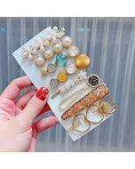 8-piece set - Heavy Industry Alloy Colorful Hair Card Headpiece Pearl Diamond Clip Set