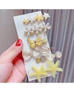 6-piece set - Yellow alloy colored hair clip headpiece pearl rhinestone clip set