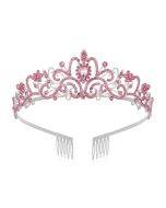 G2888 Crystal Diamond Wedding Party Braided Hair Crown Show Headband, Color: Pink