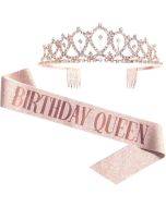 WM-02 Crystal Diamond Birthday Party Wedding Updo Crown, Color: Rose Gold Queen
