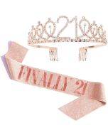WM-02 Crystal Diamond Birthday Party Wedding Set Crown, Color: Rose Gold 21