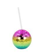 D001-2 Flash Electroplated Ball Cup Round Ball Straw Plastic Water Cup(Rainbow Color)