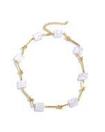 N2209-1 Twisted Stick Square Pearl Women's Elegance Necklace with Collar Chain