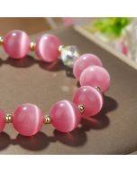 S2204-5 Pink Cat's Eye Crystal Beaded Bracelet Women's Natural Crystal Bracelet