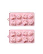 2pcs 8 In 1 Small Worm Flower Silicone Cake Mold Handmade Soap Chocolate Ice Grid DIY Mold(Pink)