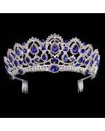 Crystal Headwear Retro Gold Diamond Beauty Crown and Comb Baroque Wedding Hair Accessories (Silver Blue)